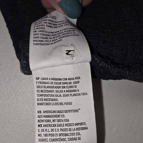 American Eagle Navy Smocked Lace Baby Doll Crop Top Milkmaid Peasant Long Sleeve - Picture 8 of 10